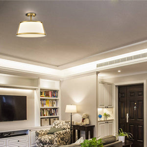 Drum Ceiling Light Semi Flush Mount Gold Finish Dimmable LED Light